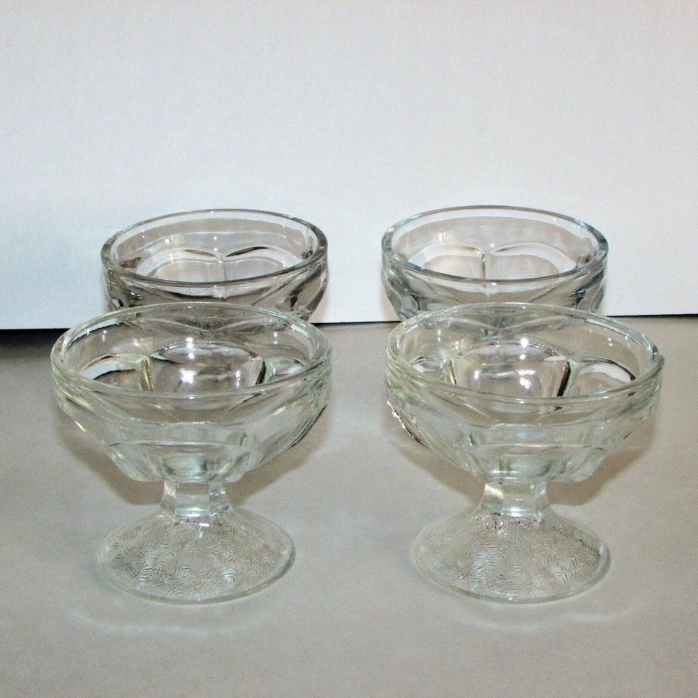 4 Depression Glass Footed Ice Cream Sundae Bowls Clear Dishes